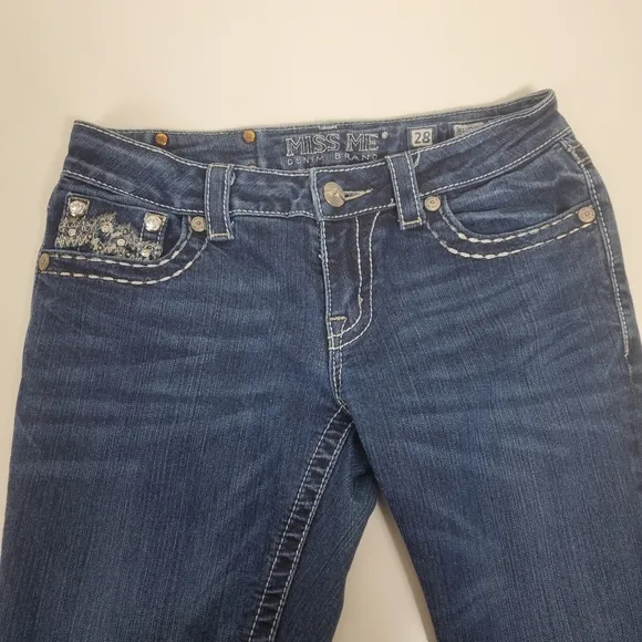 Miss me embroidered rhinestone stud bling skinny jeans JE107252R size 28