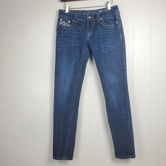 Miss me embroidered rhinestone stud bling skinny jeans JE107252R size 28