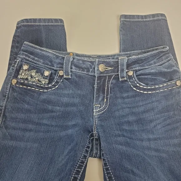 Miss me embroidered rhinestone stud bling skinny jeans JE107252R size 28