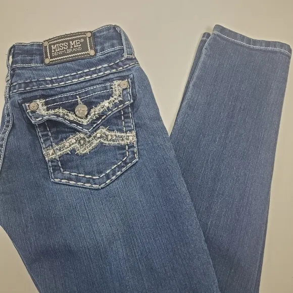 Miss me embroidered rhinestone stud bling skinny jeans JE107252R size 28