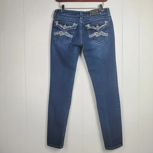 Miss me embroidered rhinestone stud bling skinny jeans JE107252R size 28