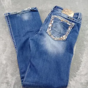 Miss Me Y2K  Jeans Womens Size 31 Blue Signature Boot  Denim Rhinestones Bling