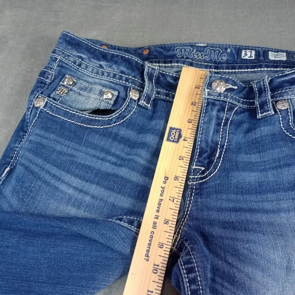 Miss Me Y2K  Jeans Womens Size 31 Blue Signature Boot  Denim Rhinestones Bling