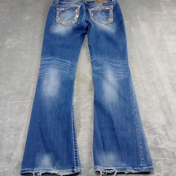 Miss Me Y2K  Jeans Womens Size 31 Blue Signature Boot  Denim Rhinestones Bling