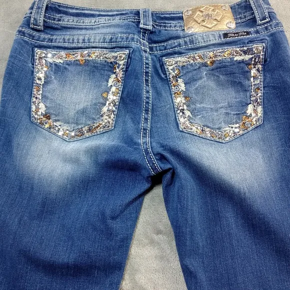 Miss Me Y2K  Jeans Womens Size 31 Blue Signature Boot  Denim Rhinestones Bling