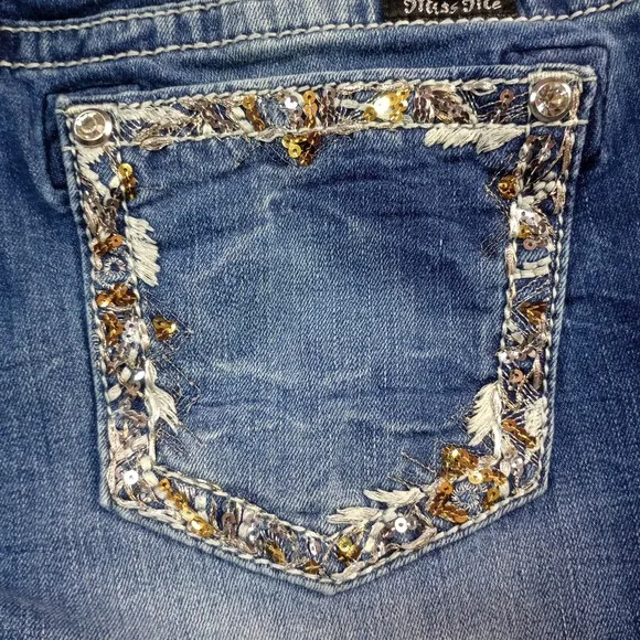 Miss Me Y2K  Jeans Womens Size 31 Blue Signature Boot  Denim Rhinestones Bling