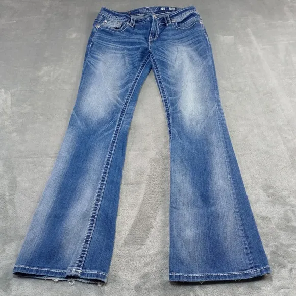 Miss Me Y2K  Jeans Womens Size 31 Blue Signature Boot  Denim Rhinestones Bling