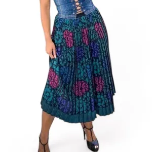 MISSONI Green Flared Floral Print Pleated Maxi Skirt Size M