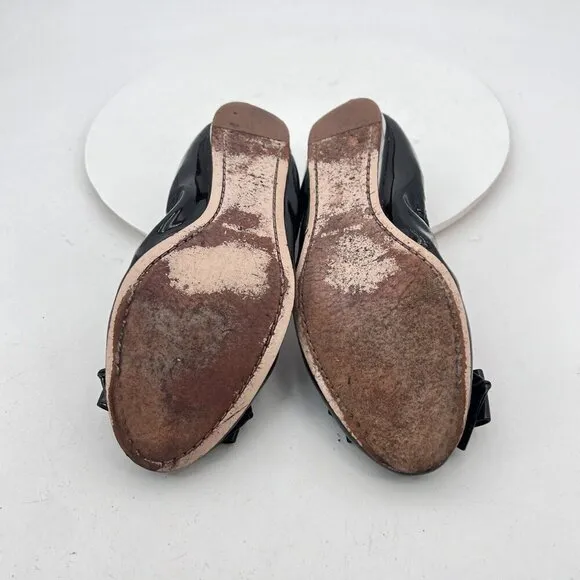 Miu Miu Women Size EU 37.5 US 7.5 Black Glossy Leather Bow Ballerina Flat Shoes
