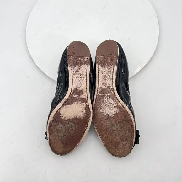 Miu Miu Women Size EU 37.5 US 7.5 Black Glossy Leather Bow Ballerina Flat Shoes
