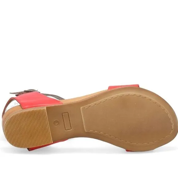 Miz Mooz Alanis Flat Leather Ankle Strap Sandal in Scarlet Red, Size 8 NWOB