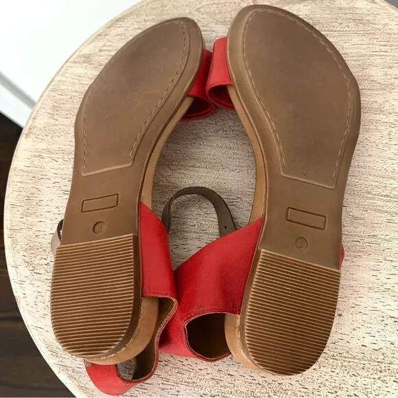 Miz Mooz Alanis Flat Leather Ankle Strap Sandal in Scarlet Red, Size 8 NWOB