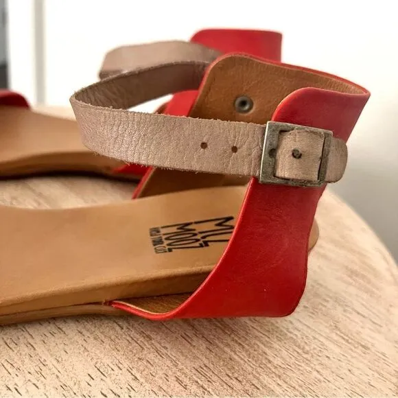 Miz Mooz Alanis Flat Leather Ankle Strap Sandal in Scarlet Red, Size 8 NWOB