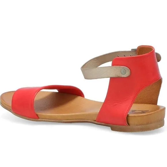 Miz Mooz Alanis Flat Leather Ankle Strap Sandal in Scarlet Red, Size 8 NWOB