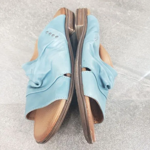 Miz Mooz Slide Sandals Womens 40 W (9-9.5) Leather Blue Flat Open Toe Shoes
