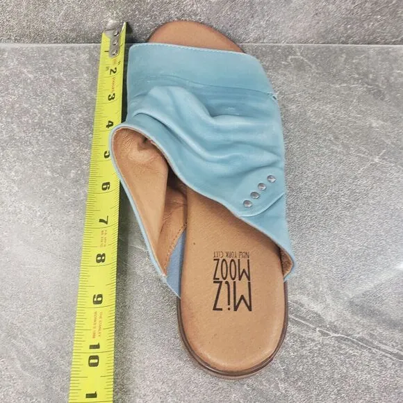 Miz Mooz Slide Sandals Womens 40 W (9-9.5) Leather Blue Flat Open Toe Shoes