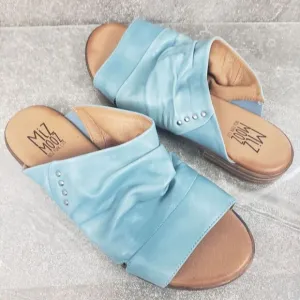 Miz Mooz Slide Sandals Womens 40 W (9-9.5) Leather Blue Flat Open Toe Shoes