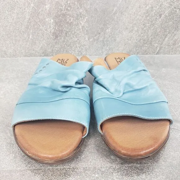 Miz Mooz Slide Sandals Womens 40 W (9-9.5) Leather Blue Flat Open Toe Shoes