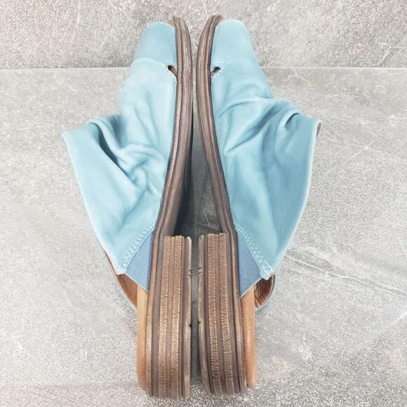 Miz Mooz Slide Sandals Womens 40 W (9-9.5) Leather Blue Flat Open Toe Shoes