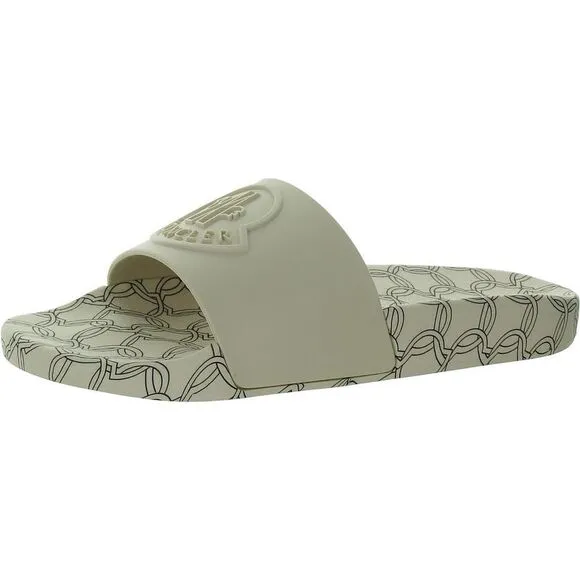Moncler Womens Ivory Slip On Open Toe Flat Slide Sandals Shoes New