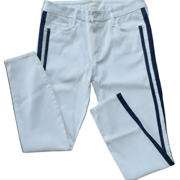 MOTHER Denim The Looker Ankle Jean Size 29 White Glass Slipper Racer Side Stripe