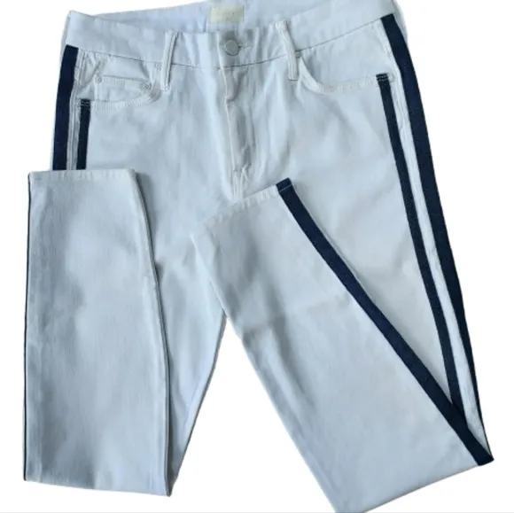 MOTHER Denim The Looker Ankle Jean Size 29 White Glass Slipper Racer Side Stripe