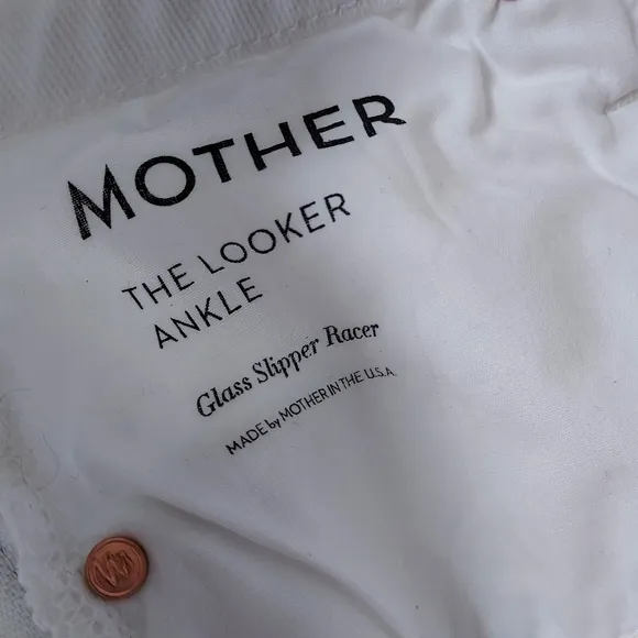 MOTHER Denim The Looker Ankle Jean Size 29 White Glass Slipper Racer Side Stripe
