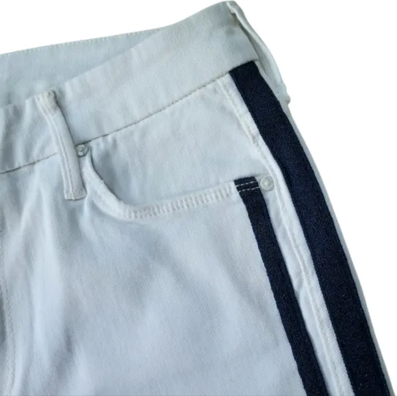MOTHER Denim The Looker Ankle Jean Size 29 White Glass Slipper Racer Side Stripe