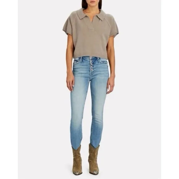 mother jeans the pixie dazzler ankle fray in au revoir wash (light blue)