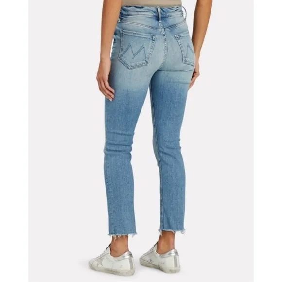 mother jeans the pixie dazzler ankle fray in au revoir wash (light blue)