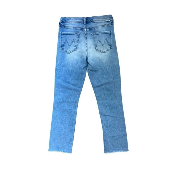 mother jeans the pixie dazzler ankle fray in au revoir wash (light blue)