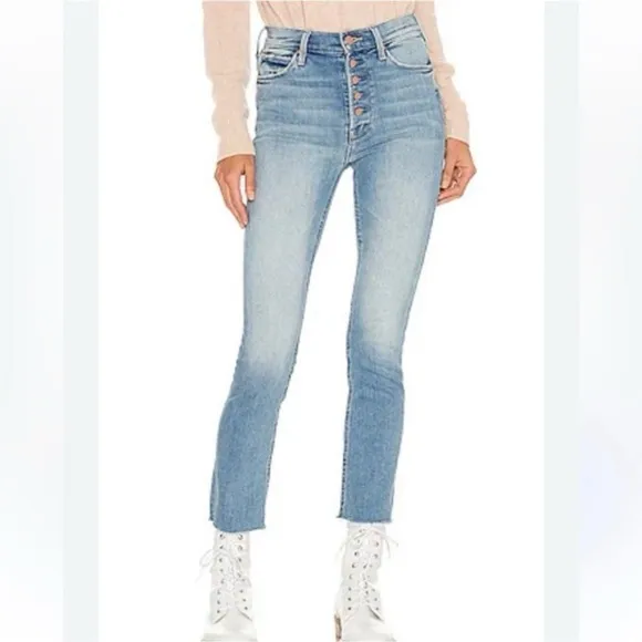 mother jeans the pixie dazzler ankle fray in au revoir wash (light blue)