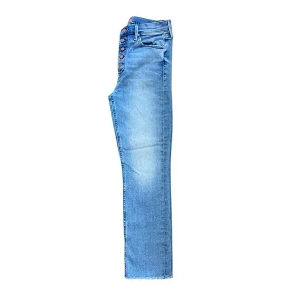 mother jeans the pixie dazzler ankle fray in au revoir wash (light blue)