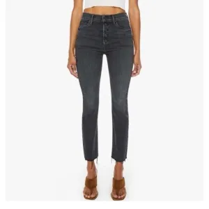 Mother The Pixie Dazzler Ankle Fray Jeans Size 25  Faded Black Raw Hem
