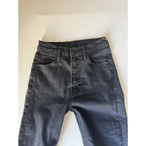 Mother The Pixie Dazzler Ankle Fray Jeans Size 25  Faded Black Raw Hem