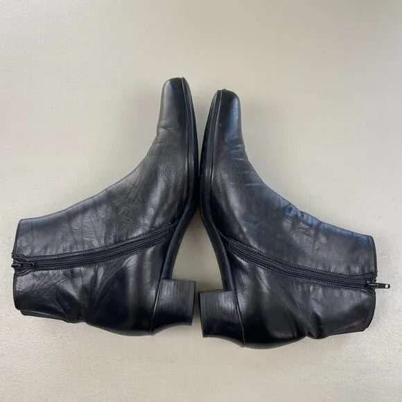 Munro Ankle Boots Womens 11 Black Leather Square Toe Chunky Heel Vtg Y2K Booties
