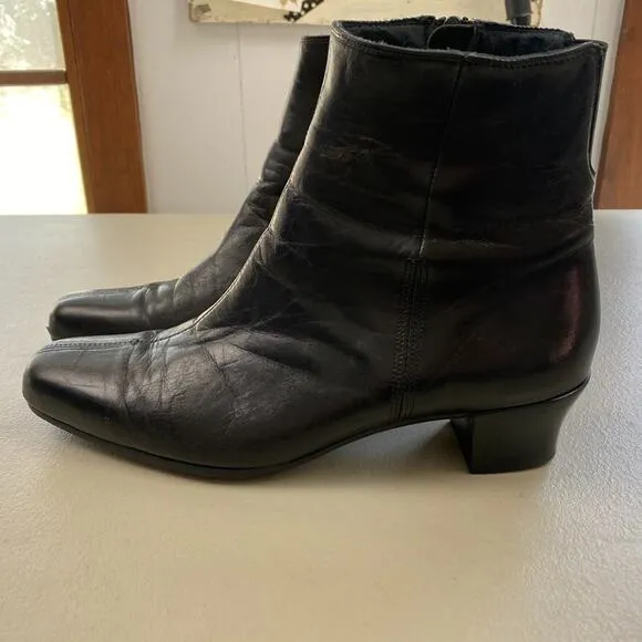Munro Ankle Boots Womens 11 Black Leather Square Toe Chunky Heel Vtg Y2K Booties