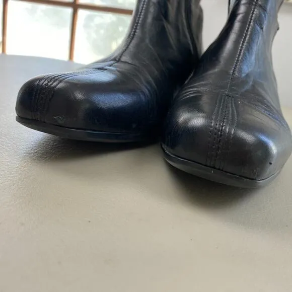 Munro Ankle Boots Womens 11 Black Leather Square Toe Chunky Heel Vtg Y2K Booties
