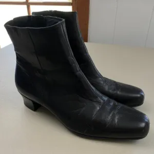 Munro Ankle Boots Womens 11 Black Leather Square Toe Chunky Heel Vtg Y2K Booties