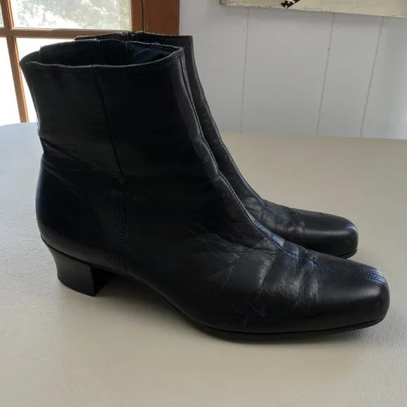 Munro Ankle Boots Womens 11 Black Leather Square Toe Chunky Heel Vtg Y2K Booties
