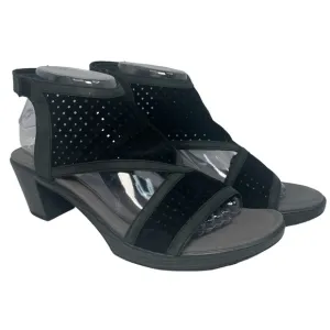 Naot Destiny Heels Perforated Suede Sandals Shoes Nubuck Black Women 10