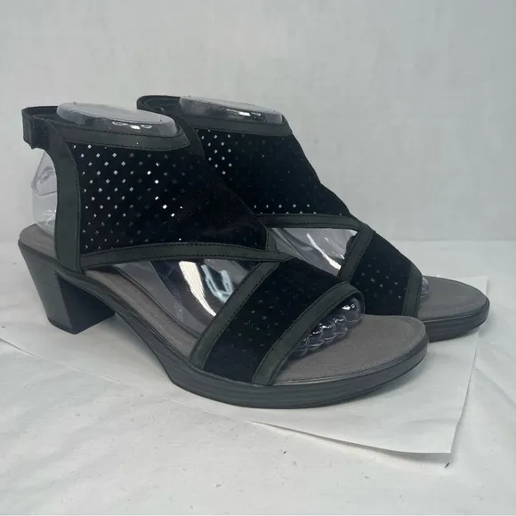 Naot Destiny Heels Perforated Suede Sandals Shoes Nubuck Black Women 10