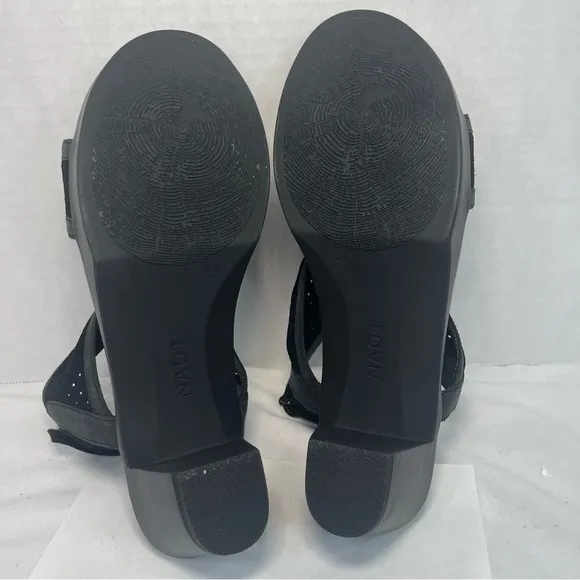 Naot Destiny Heels Perforated Suede Sandals Shoes Nubuck Black Women 10