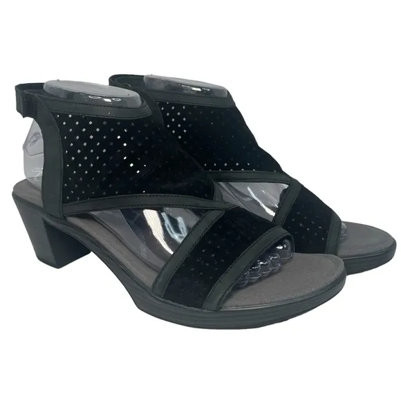 Naot Destiny Heels Perforated Suede Sandals Shoes Nubuck Black Women 10