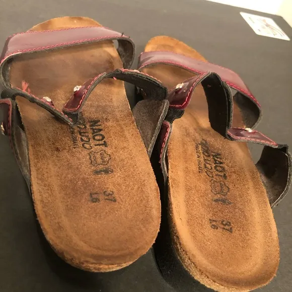 Naot Michele Slide Sandals Patent Burgundy Jewel Comfort Shoes Size EU 37 US 6