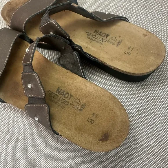 Naot Women’s Ashley Brown Leather Strap Wedge Sandals Shoes Size 41 / 10