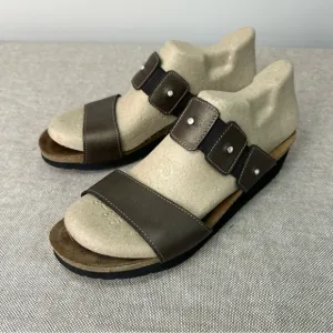 Naot Women’s Ashley Brown Leather Strap Wedge Sandals Shoes Size 41 / 10