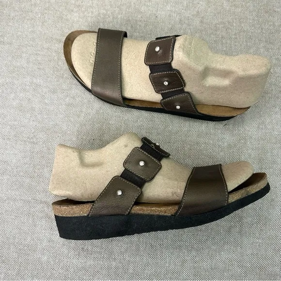 Naot Women’s Ashley Brown Leather Strap Wedge Sandals Shoes Size 41 / 10