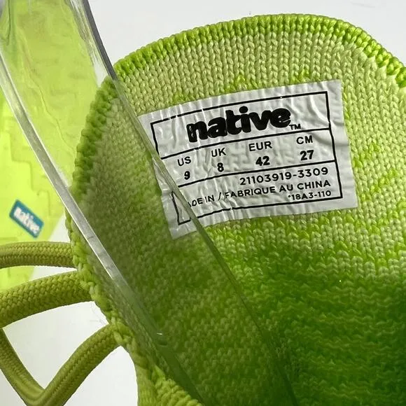 Native AP Mercury Liteknit Lime Green Sneakers Shoe Size 9