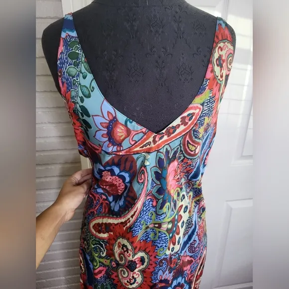 Natori Vintage Psychedelic Satin Slip Dress